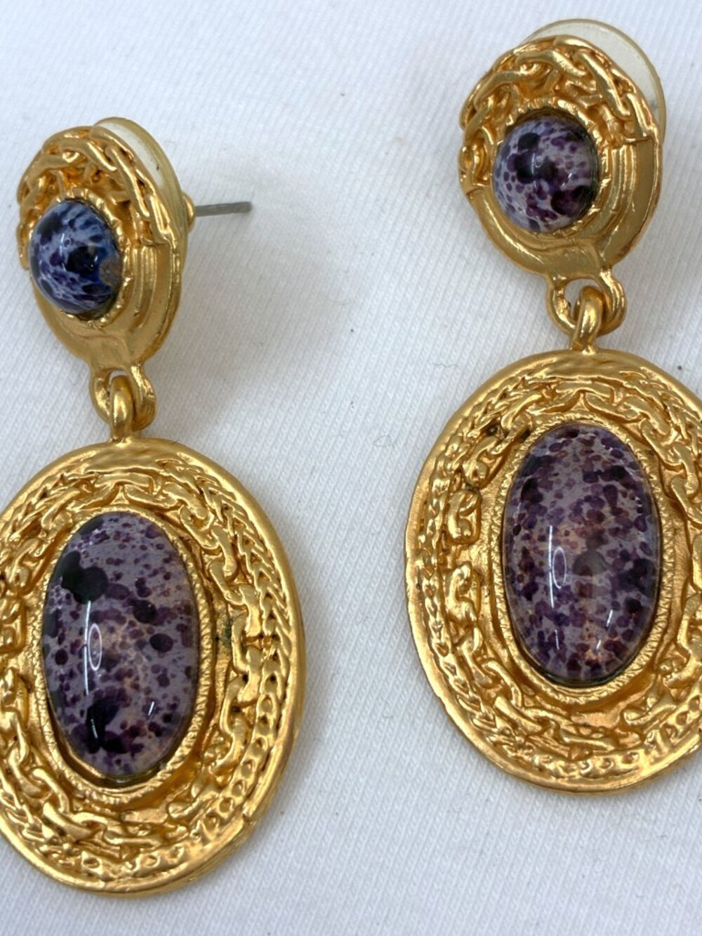 Vintage-Style Drop Purple and Bright Gold Earrings